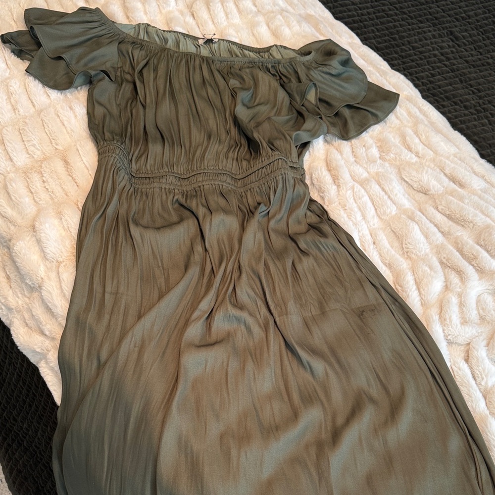 LOFT Olive Off-Shoulder Midi Dress